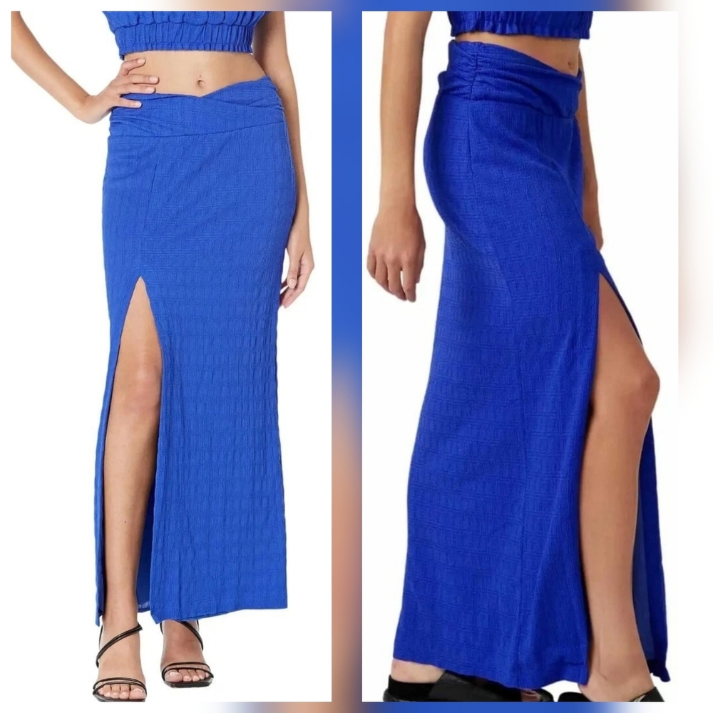 Free People Cobalt Blue Maxi Skirt with Distressed Hem / Size SP / TOVA SKIRT